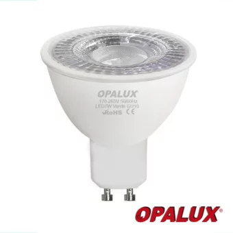 FOCO DICROICO 7W 7LED "OPALUX" 108LM VERDE GU10 220V CJX100