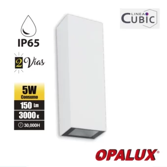 APLIQUE EXTERIOR LED 5W CUBIC 4 "OPALUX" 100-240V 150LM 3000K COLOR BLANCO