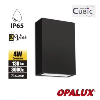 APLIQUE EXTERIOR LED 4W CUBIC 8 "OPALUX" 100-240V 130LM 3000K COLOR NEGRO