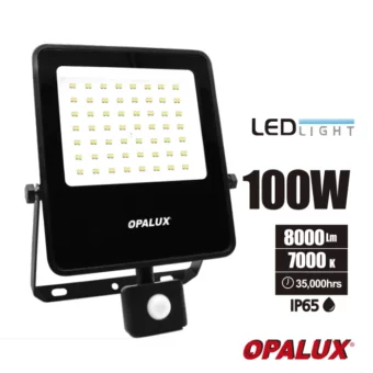 REFLECTOR LED CON SENSOR 100W "OPALUX" 8000LM 7000K 60 LED FOTO TRASERA - IP65
