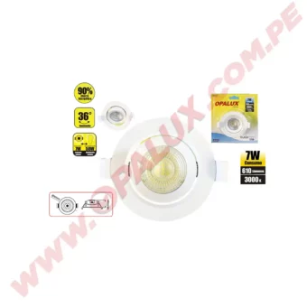 SPOT LIGHT LED "OPALUX" 7W 610LM 3000K 36°DE ILUMINACION 40.7MM ALTO, Ø 90MM 220V REDONDO LUZ CALIDA,CJX40