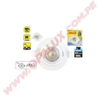 SPOT LIGHT LED "OPALUX" 7W 610LM 6500K 36° DE ILUMINACION 40.7MM ALTO, Ø 90MM 220V REDONDO LUZ BLANCA; UND MED