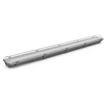 LUMINARIA HERMETICA 2X16W 2X18W 2X20W GLIGHT PARA TUBO LED T8 ADOSABLE DE POLICARBONATO BASE GRIS MICA TRANSPARENTE