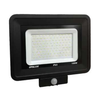 REFLECTOR LED 100W OPALUX 108 LEDS 9000LM 6500K 50,000HRS INC SENSOR MOVIMIENTO DELGADO SLIM COLOR NEGRO LUZ BLANCA IP65 EXTERIORES 220-240V