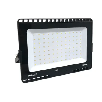 REFLECTOR LED 100W OPALUX 96 LEDS 8500LM 3000K 50,000HRS LUZ CALIDA DELGADO SLIM COLOR NEGRO IP65 EXTERIORES 85-265V