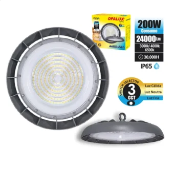 LUMINARIA LED HIGH-BAY 200W  3CCT 24000 LM "OPALUX"  IP65 (LUZ BLANCO 197W-CALIDO 196W-NEUTRO 186W