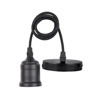 WALL SOCKET REDONDO COLGANTE METALICO NEGRO CON CABLE ROSCA E27 PARA LAMPARA PENDULUM