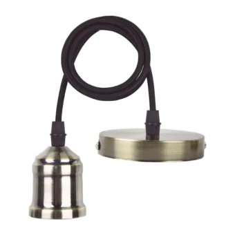 WALL SOCKET REDONDO COLGANTE METALICO BRONCE CON CABLE ROSCA E27 PARA LAMPARA PENDULUM