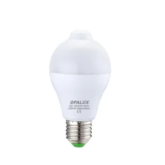 FOCO CON SENSOR DE MOVIMIENTO E27 7W OPALUX LUZ BLANCA 6500K 600LM CON FOTOCELDA SE ENCIENDE AUTOMATICAMENTE DE NOCHE
