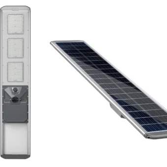LUMINARIA SOLAR 120W PROFESIONAL MARCA "LIFE" ALUMINIO 210LM/W PANEL MONOCRISTALINO BATERIA LIFEPO IP66 IK09 SENSOR DE MOVIMIENTO 1.96x0.38MTS
