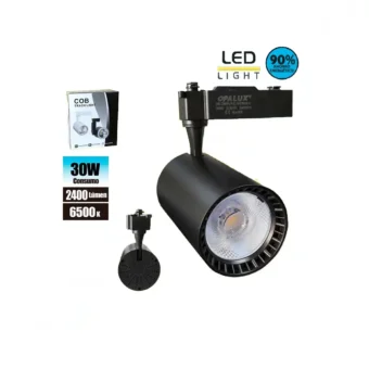 SPOT DE RIEL 30W OPALUX 6500K 2400LM 35000HRS DIRECCIONABLE COLOR NEGRO CON LUZ BLANCA