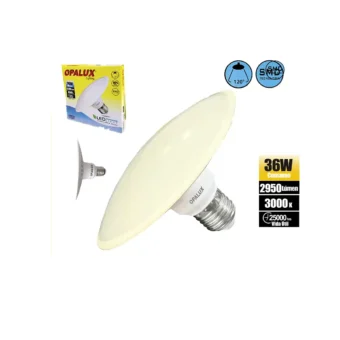 FOCO UFO E27 36W OPALUX 2950LM 3000K 25000HRS LUZ CALIDA AMARILLA 110V-240V