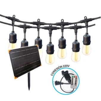 GUIRNALDA DECORATIVA CON PANEL SOLAR / 220V "OPALUX" 7.5 METROS CON USB + TIPO C  / EXTENSIÓN TOTAL CABLE 9MT