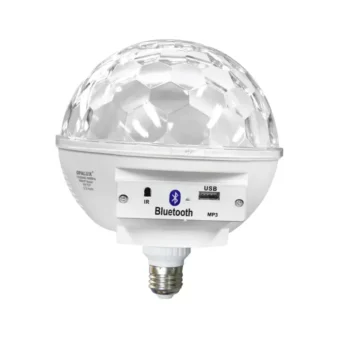 Foco led disco 6W RGB (Colores diversos) con parlante 3W conexion Bluetooth USB contro remoto rosca E27 "Opalux"