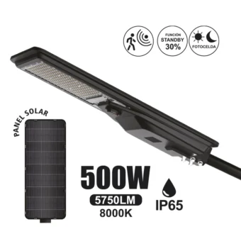 LUMINARIA CON PANEL SOLAR 500W "OPALUX" 5750LM 8000K IP65  MASTERX1