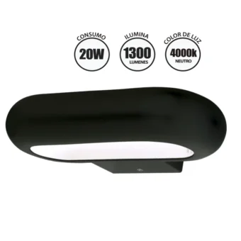 APLIQUE EXTERIOR LED "OPALUX" MODELO DONNA NEGRO 20W, 1300 LÚMENES, 4000K IP65
