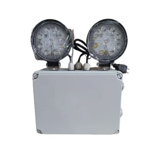 LUZ DE EMERGENCIA INTERIOR - EXTERIOR / 9 HORAS (2 FAROS)/ 5000 LUMENES / 100,000 HORAS CON TOMA LINEA TIERRA