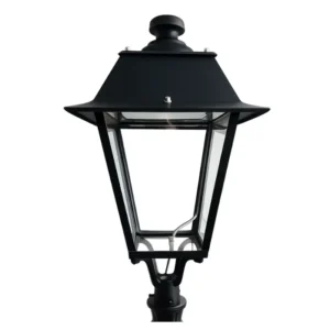 FAROLA LED EXTERIOR VALENTINO 50W PARA ALUMBRADO PUBLICO CON LUMINARIA INTEGRADA DISEÑO ORNAMENTAL IDEAL PARA PARQUES Y JARDINES MARCA LIFE ALUMINIO FUNDIDO