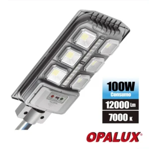 PASTORAL SOLAR 100W OPALUX 7000K 50000HRS INTEGRADA PARA ALUMBRADO PUBLICO INCLUYE PANEL SOLAR Y BATERÍA TODO EN UNO