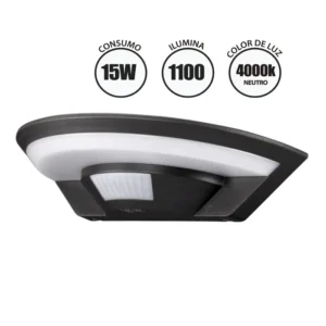 APLIQUE LED C/SENSOR DE MOVIMIENTO "OPALUX" MODELO DALMA NEGRO 15W, 1100 LÚMENES, 4000K IP54